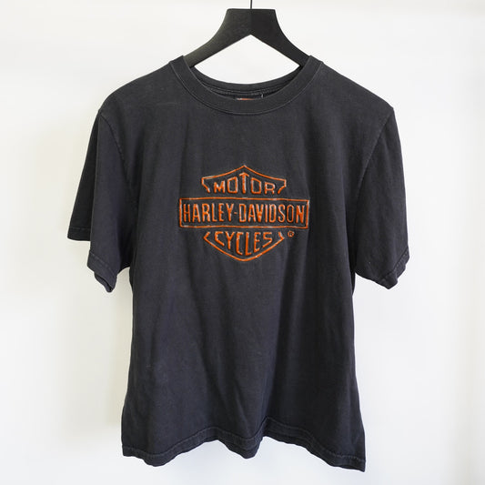 (L) Vintage Harley Davidson Y2K Motorcycle Biker T-Shirt Men's L 3D Logo Black