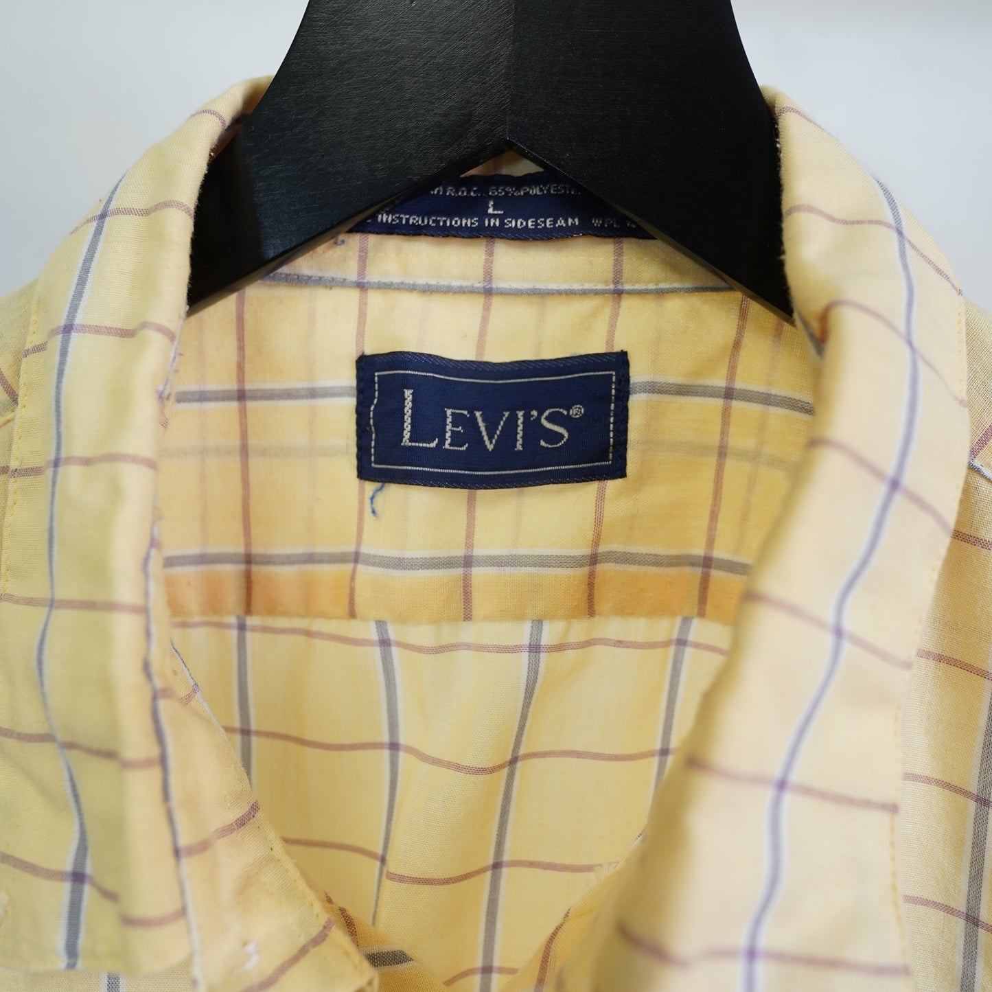 (L) True Vintage Levis 70s Button Up Shirt Grid Pattern Men's L White Disco Western
