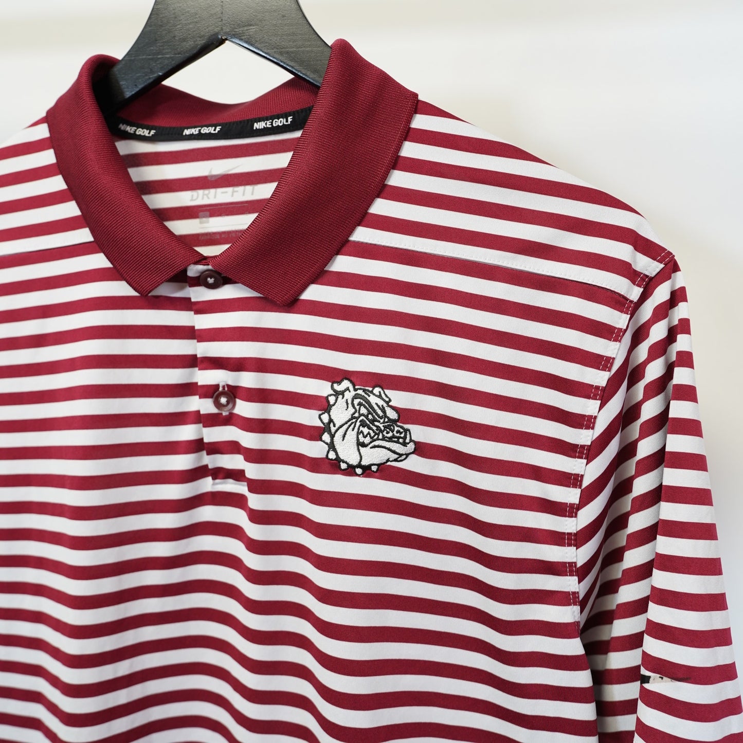 (L) Mississippi State Bulldogs Nike Golf Striped Polo Shirt Men's L DriFit Red White
