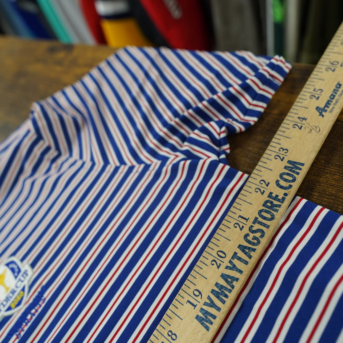 (L) Brooks & Brothers Ryder Cup 2020 Sewn Striped Golf Performance Polo Men's L Blue