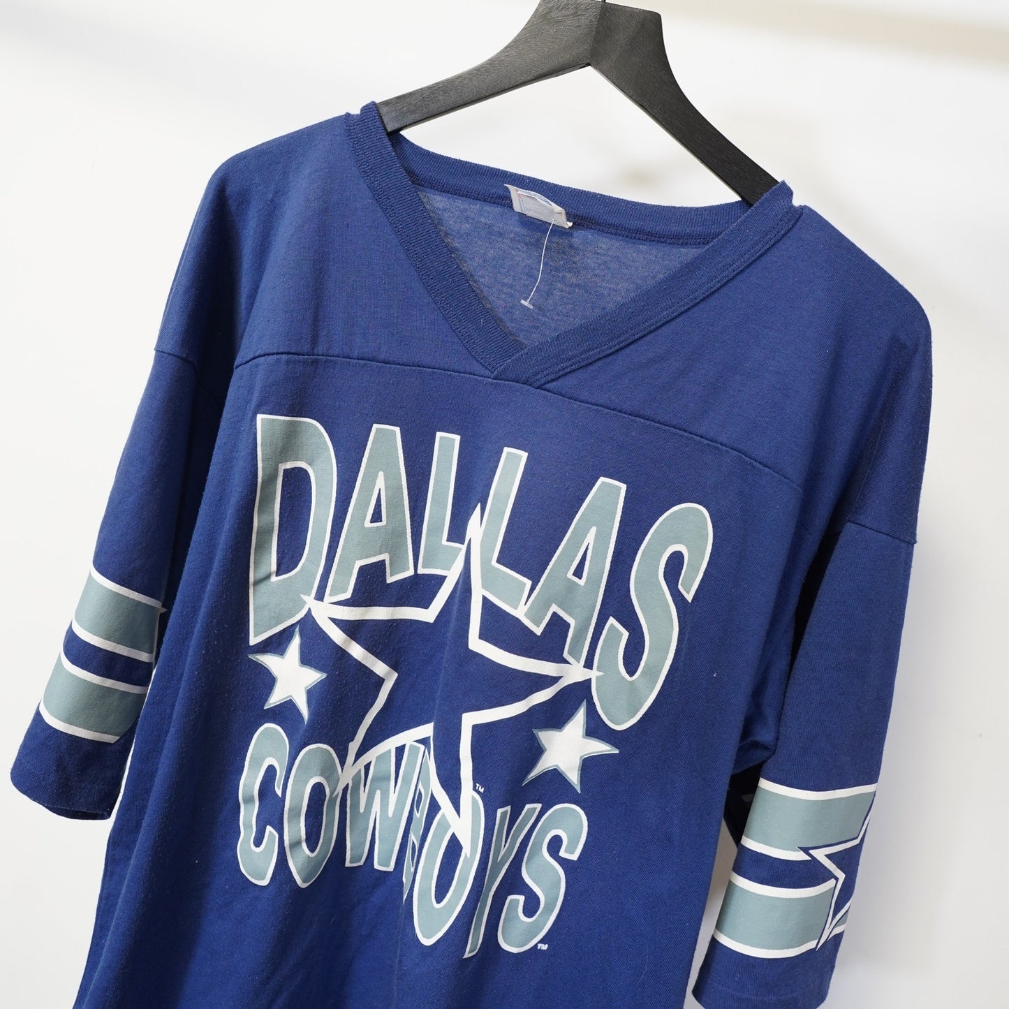 (L) Vintage Dallas Cowboys 80s V-Neck Jersey T-Shirt Men's L Blue 90s Retro