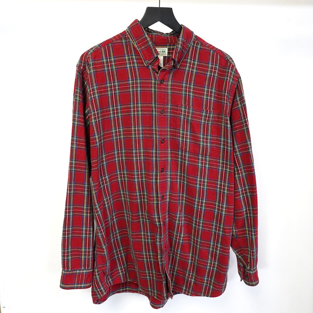 L.L. Bean Vintage Plaid Flannel Button Up Shirt Men's L Tall Red Tartan Field