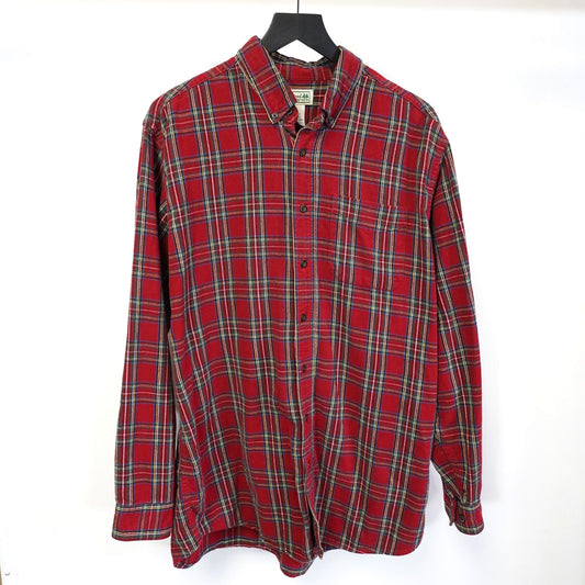 L.L. Bean Vintage Plaid Flannel Button Up Shirt Men's L Tall Red Tartan Field