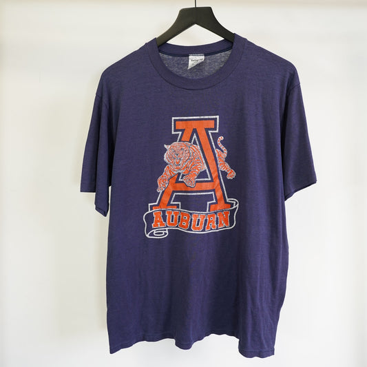 (L) Vintage Auburn Tigers Single Stitch T-Shirt Men's L Navy Blue Swingster Big Logo