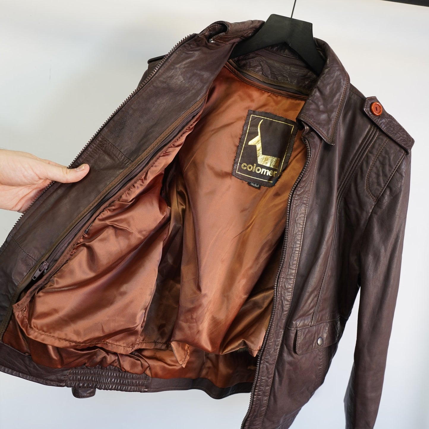 (M/L) True Vintage Colmer 70s Spanish Leather Brown Bomber Motorcycle Jacket Men's M-L