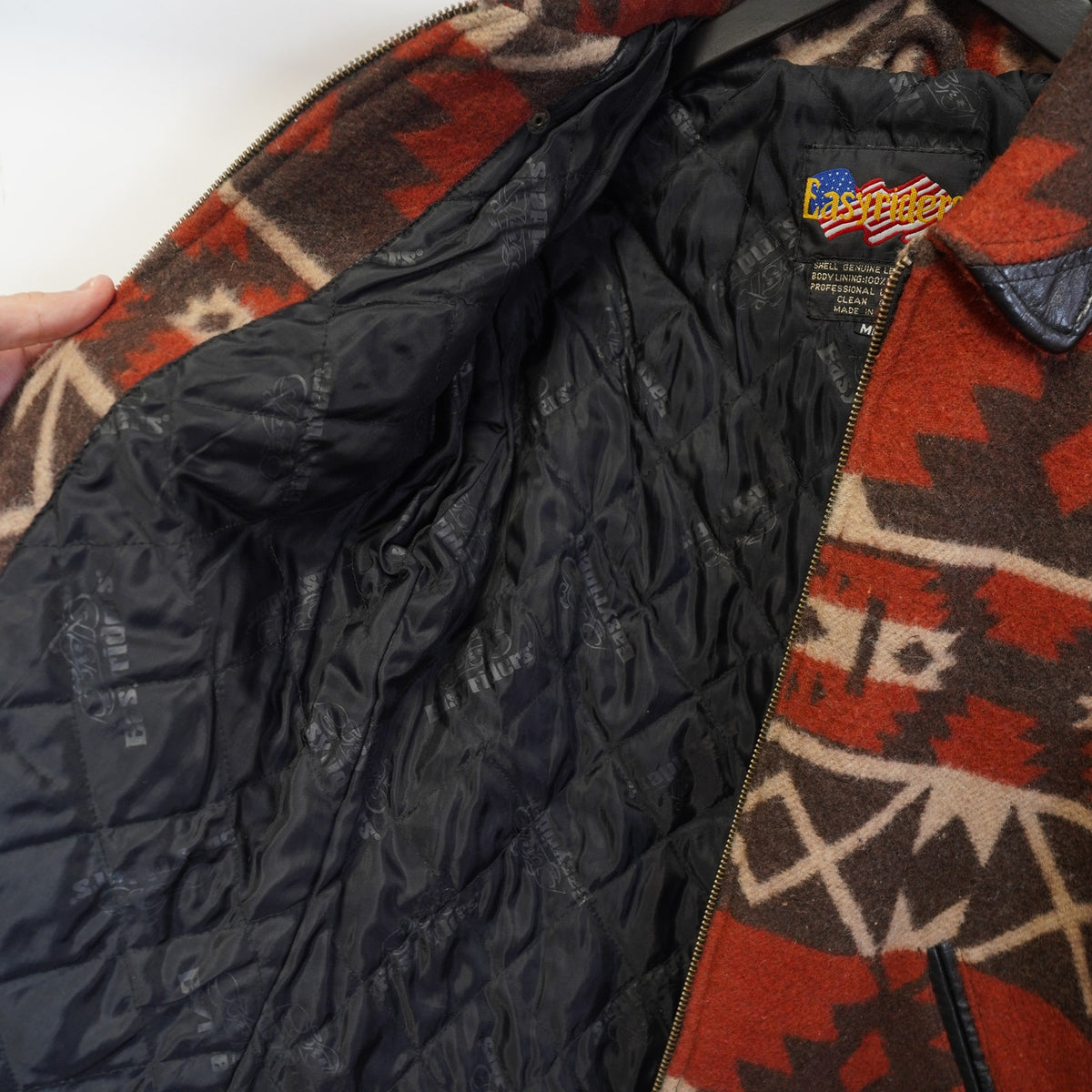 (M) Vintage Easy Riders Wool Leather Southwestern Aztec Jacket Men's M Brown Orange