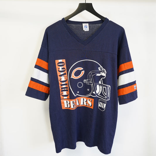 (XL) Vintage Chicago Bears Logo 7 V-Neck T-Shirt Men's XL Blue Single Stitch 90s