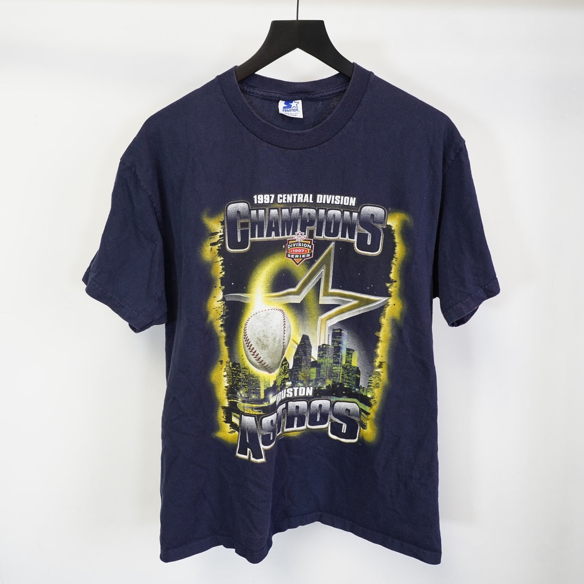 (L) Vintage Houston Astros Starter 90s T-Shirt Men's L Navy Blue Gold Retro Downtown