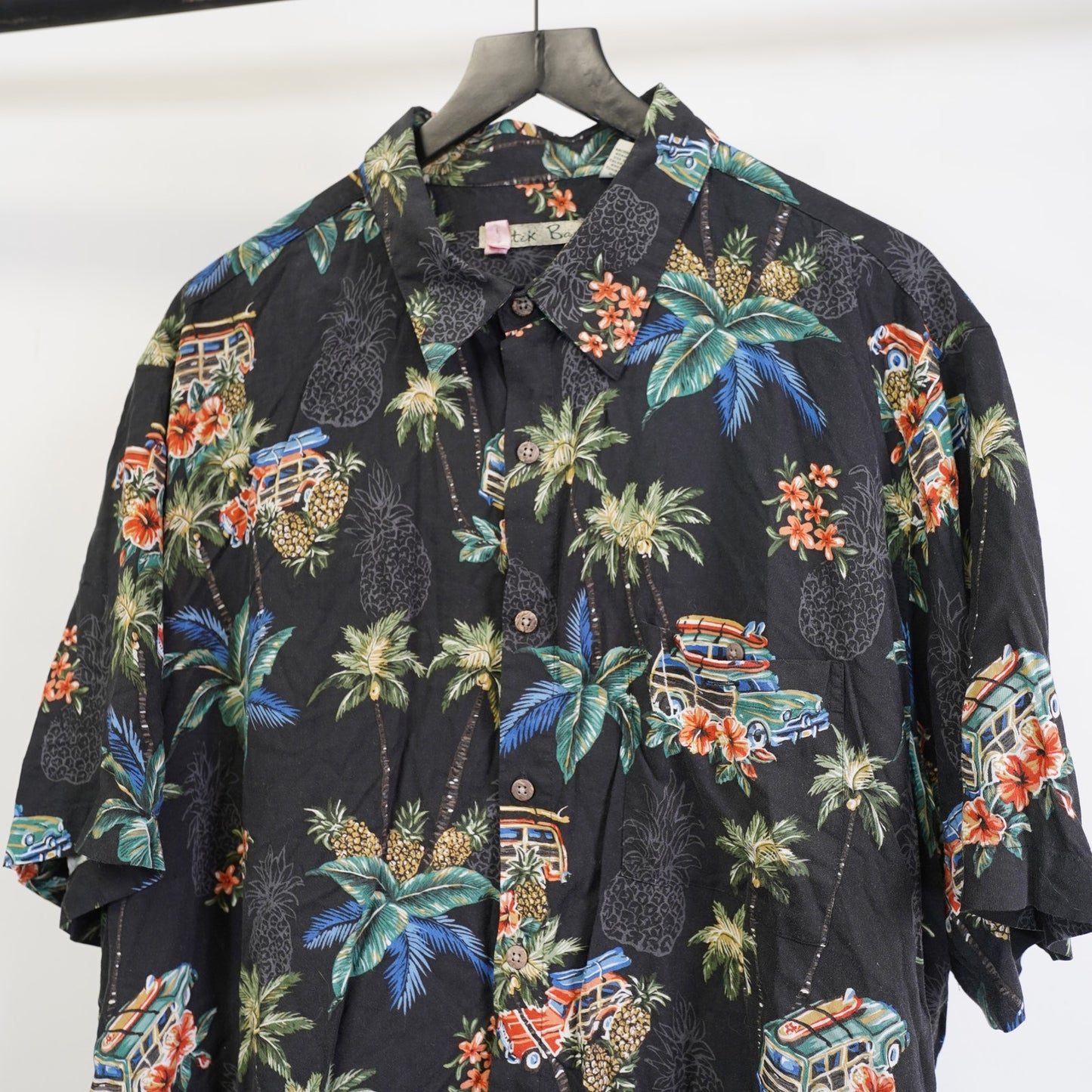 (XXL) Vintage Batik Bay Hawaiian Shirt Station Wagon Surf Men's XXL Black Palm Tree