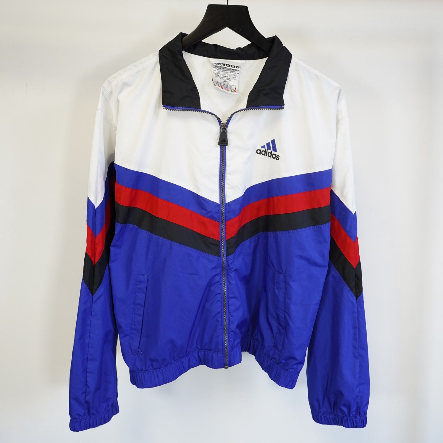 (M) Vintage 90s Adidas Windbreaker Jacket Men's M Full Zip White Blue
