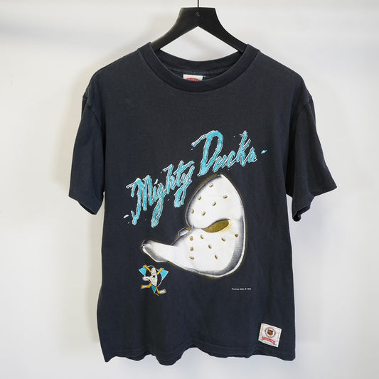 (L) Vintage Mighty Ducks Nutmeg Mills 90s Hockey T-Shirt Men's L Black Single Stitch