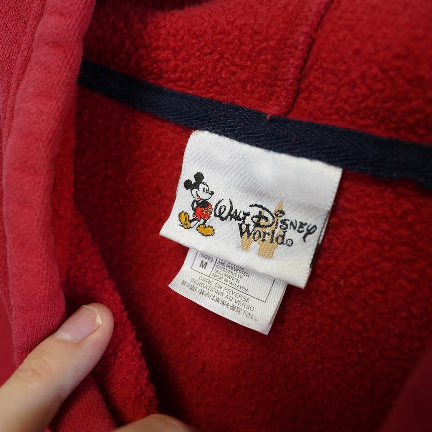 (M) Vintage Walt Disney World Mickey Mouse Embroidered Hoodie Men's M Red Sewn Retro