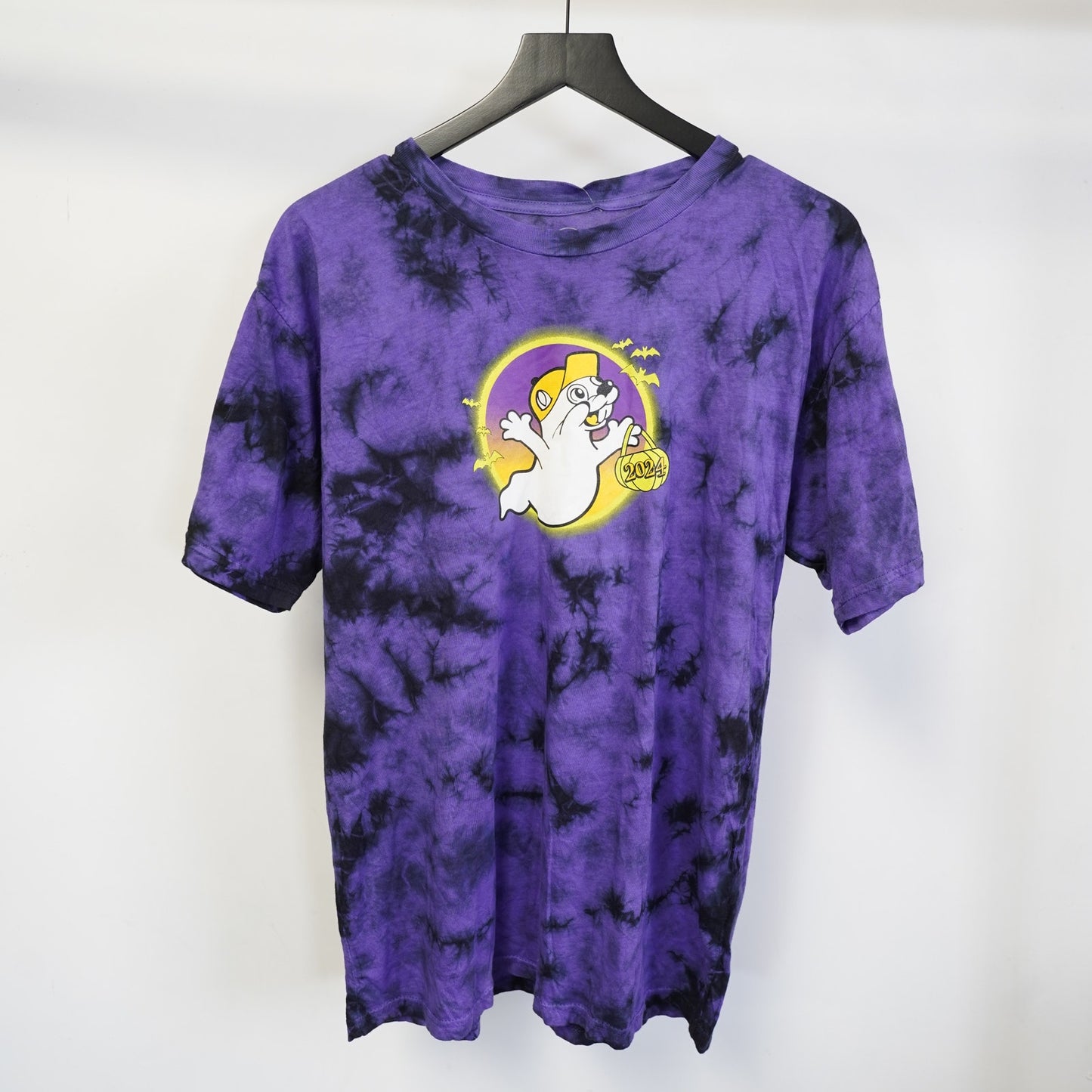 (L) Buc-ees Halloween Tie Dye T-Shirt New w/Tags Men's L Purple Ghost Boo