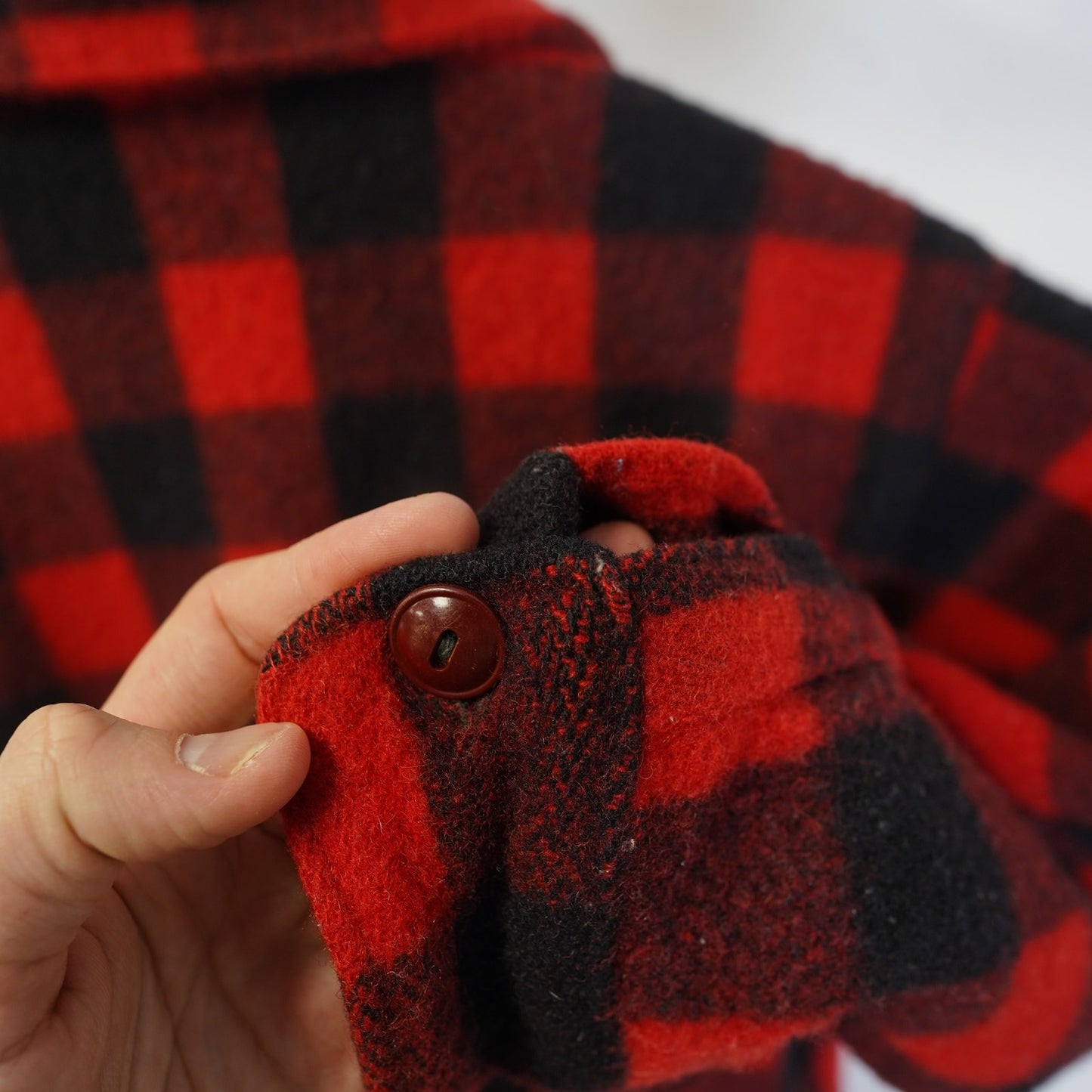 (M) True Vintage Woolrich Buffalo Plaid Wool Button Up Shirt Jacket Size M 50s Red