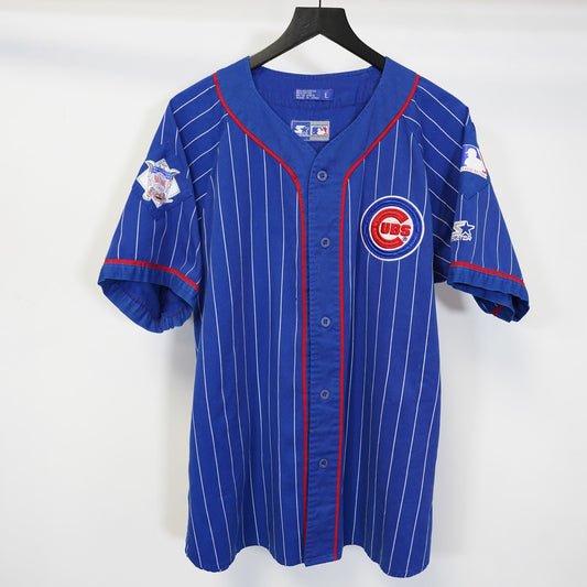 (L) Vintage Starter Pinstripe Chicago Cubs Embroidered Baseball Jersey Men's L Blue