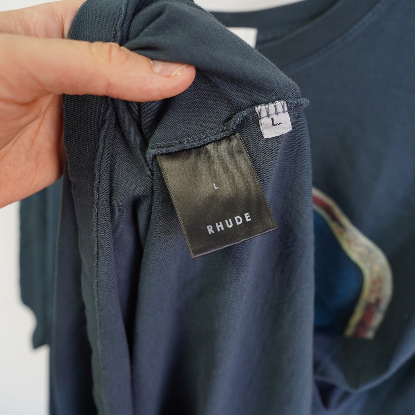 (L) Rhude Lone Wolf Graphic T-Shirt Men's L Navy Blue Grey Streetwear