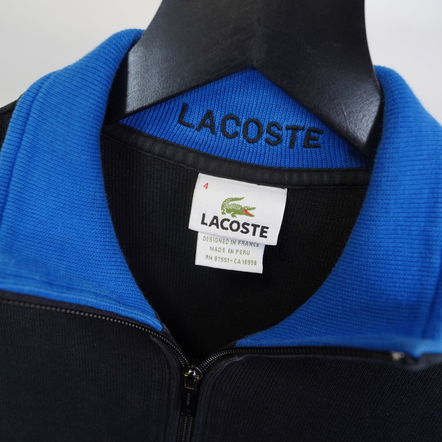 (M) Lacoste 1/4 Zip Pullover Sweater Men's Size 4 S/M Black Blue Preppy Casual