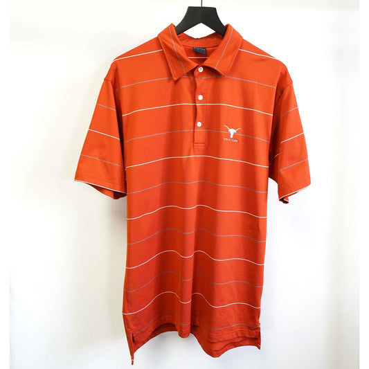 (L) University of Texas Longhorns Dunning Golf Striped Polo Shirt Men's L Orange UT