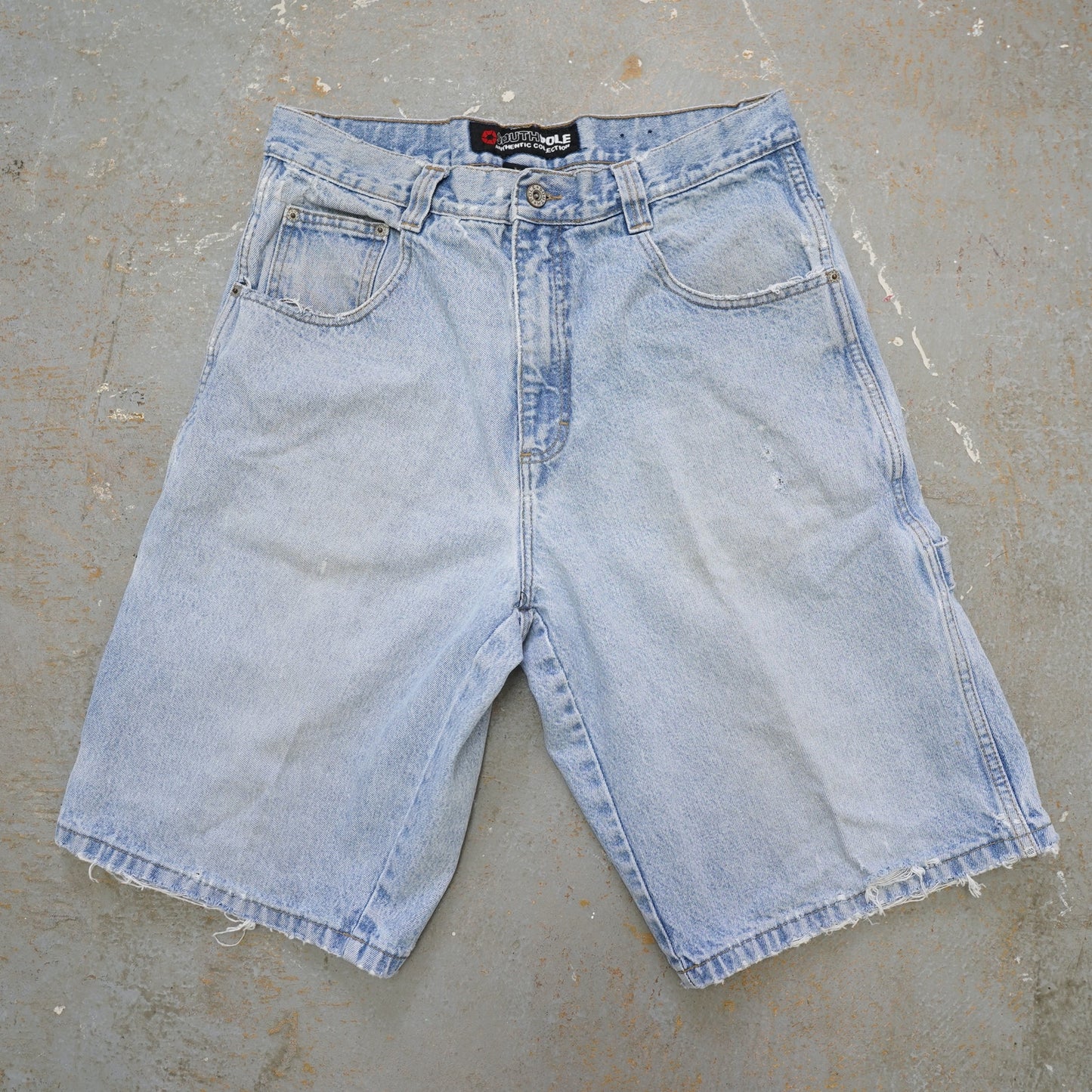 (Sz. 32) Vintage SouthPole Y2K Baggy Denim Shorts Mens 32in 2000s Jorts Light Blue Skate