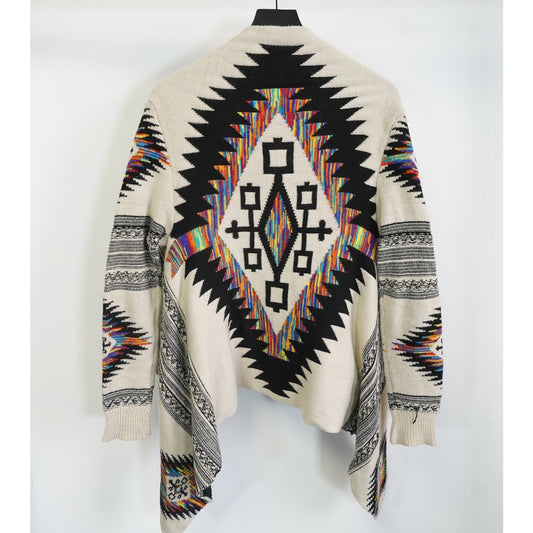 (Women's L) Anthropologie Northern Angel Aztec Print Open Waterfall Draped Cardigan Sweater