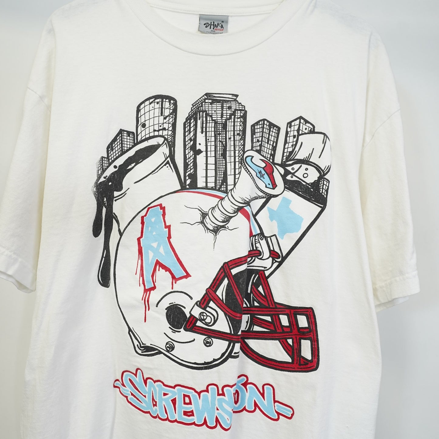 (3XL) Vintage Houston Oilers Screwston Rap T-Shirt Men's 3XL White S.U.C. Y2K Hip Hop