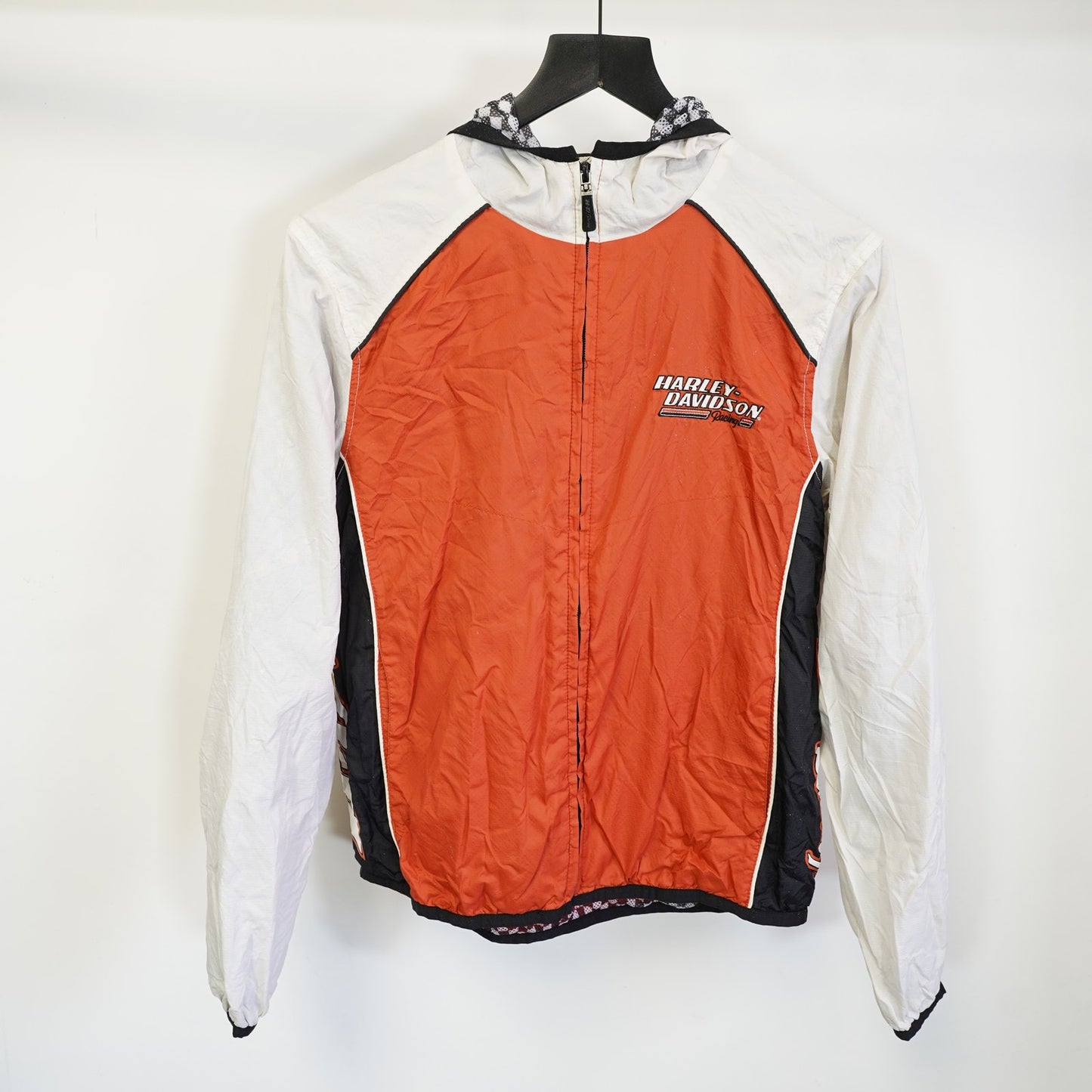 (Women's M) Vtg Harley Davidson Motorcycles Windbreaker Jacket Orange Sewn Eagle