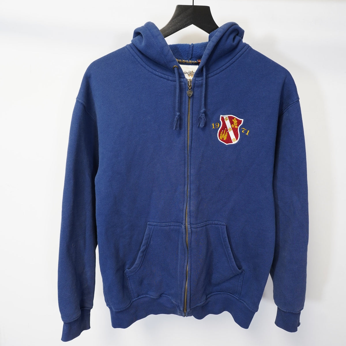 (S) Vintage Mickey Mouse Embroidered Full Zip Disney Hoodie Navy Blue S Retro