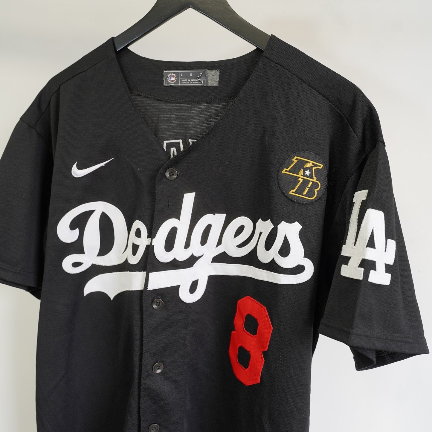(L) Nike LA Dodgers Kobe Bryant Baseball Jersey Mens L Black Sewn #8 #24 Los Angeles