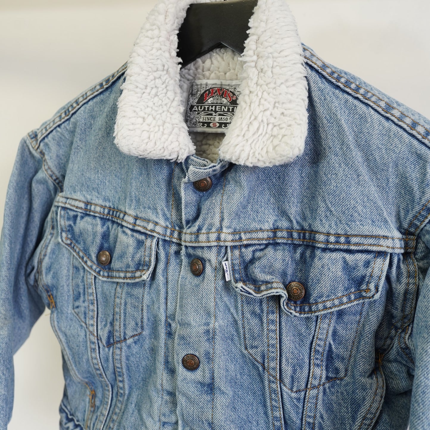 (Kid's S) Vintage Levi's Strauss Sherpa Lined Denim Jacket Unisex Kid's S 90s Blue Youth