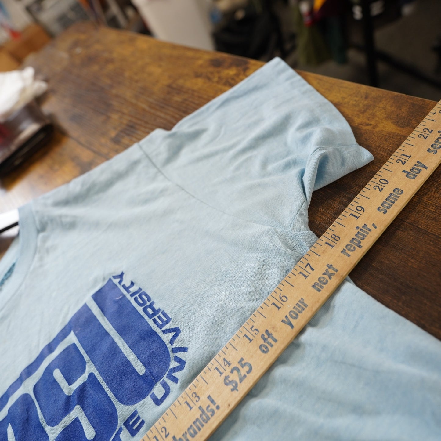 (S) True Vintage 70s Southwestern State University T-Shirt Men's S Baby Blue Worn