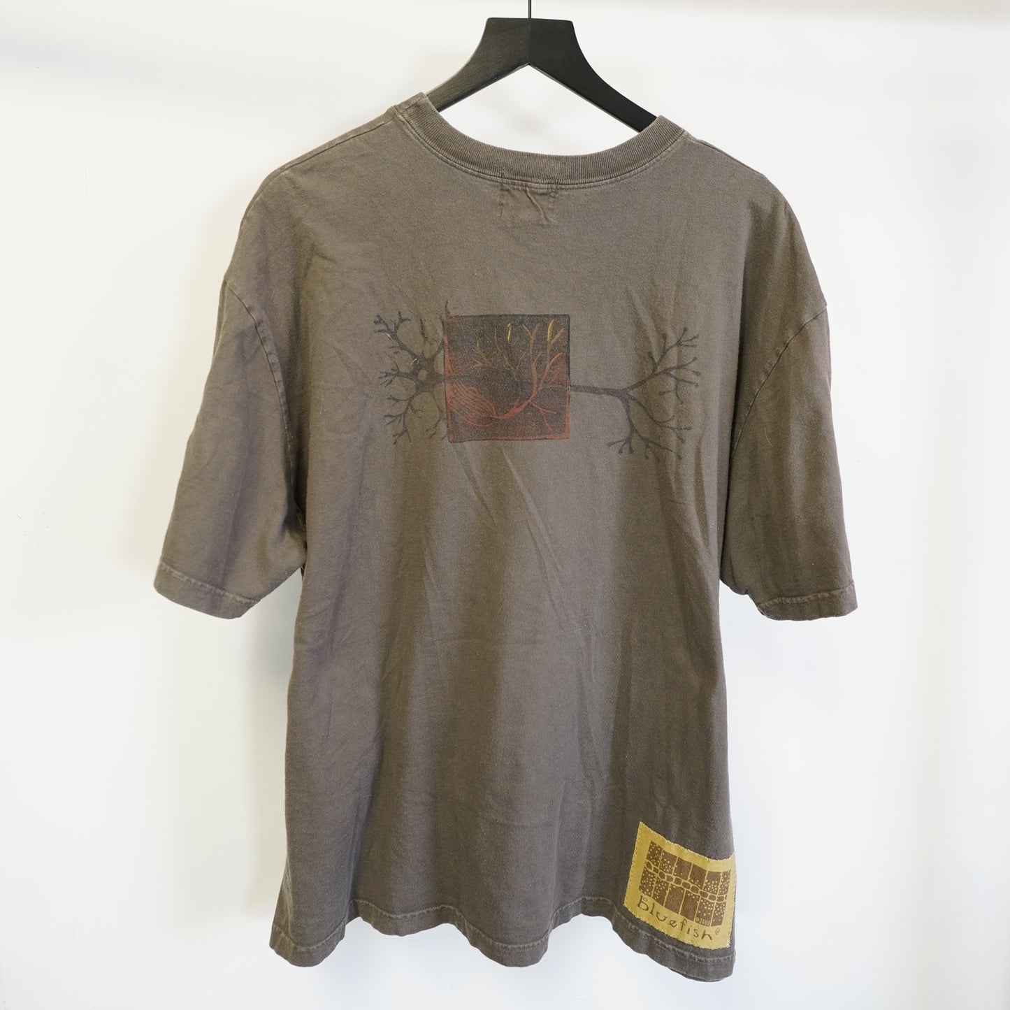 (XXL) Vintage Blue Fish Tree Of Life Graphic Art T-Shirt XXL Gray 2000s Y2K Nature