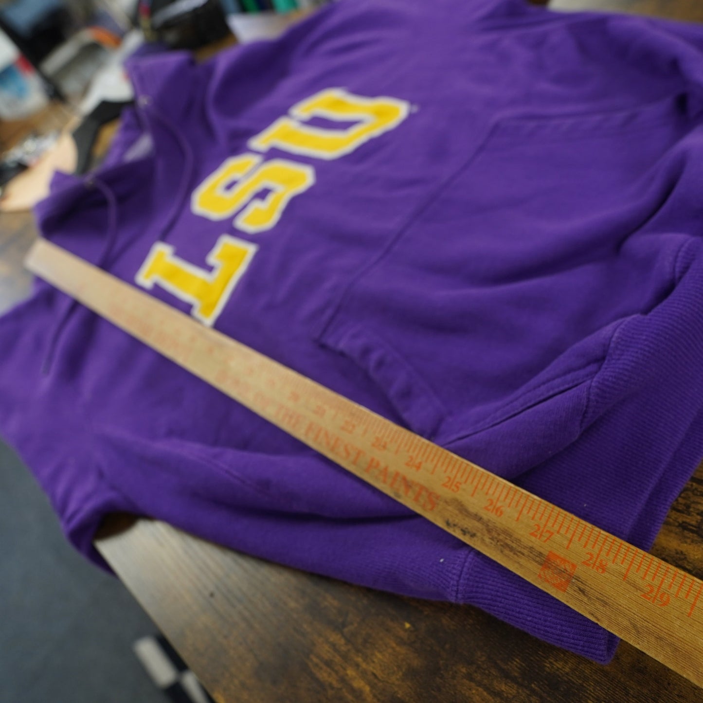 Vtg LSU Tigers Sewn Reverse Weave Hoodie Men's L Purple Yellow Steve & Barry's