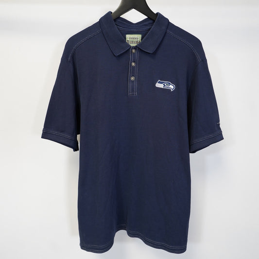 (XL) Seattle Seahawks Tommy Bahama Embroidered Polo Shirt Men's XL Blue Stitched