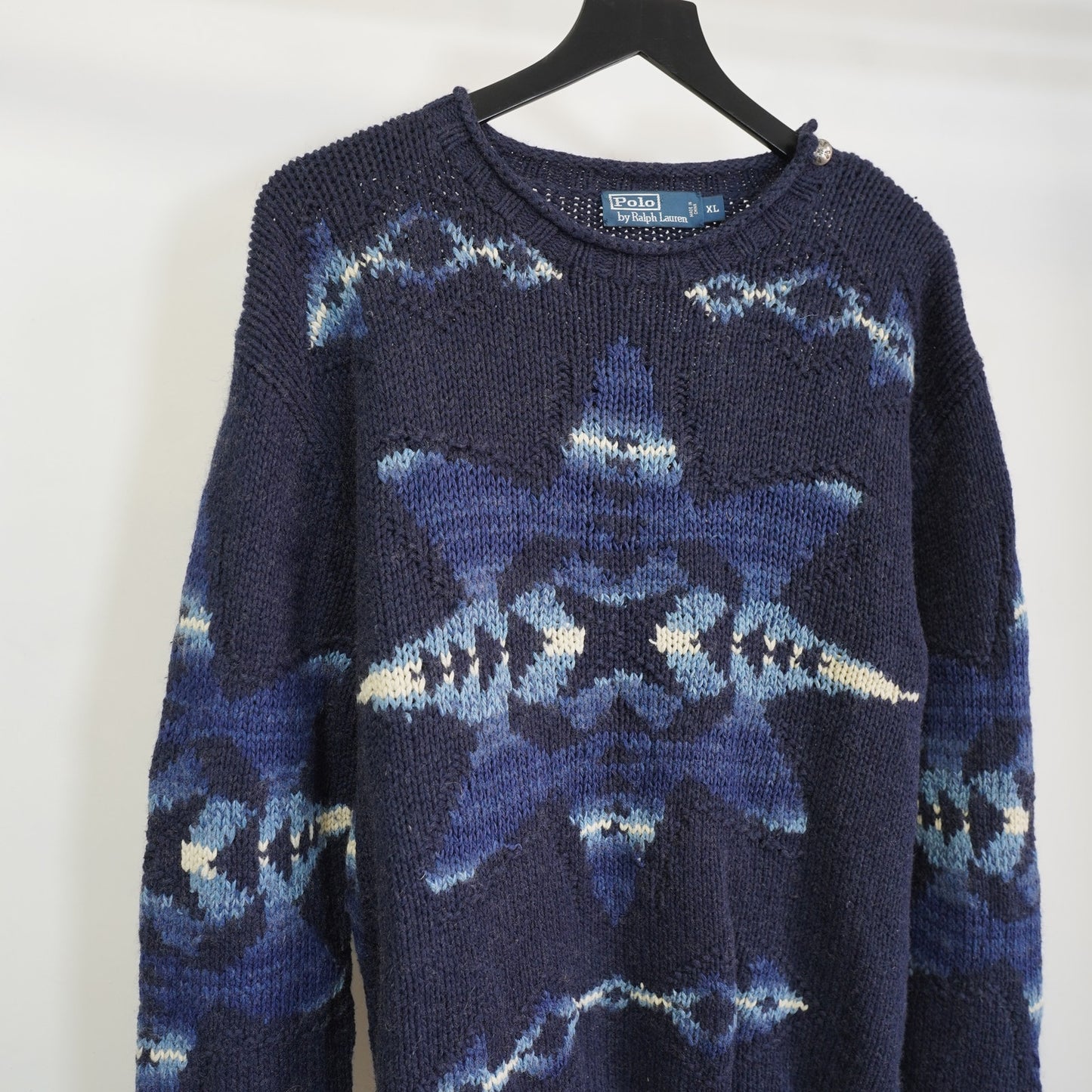 (XL) Vintage Polo by Ralph Lauren Hand-Knit Aztec Sweater Men's XL Southwest Blue