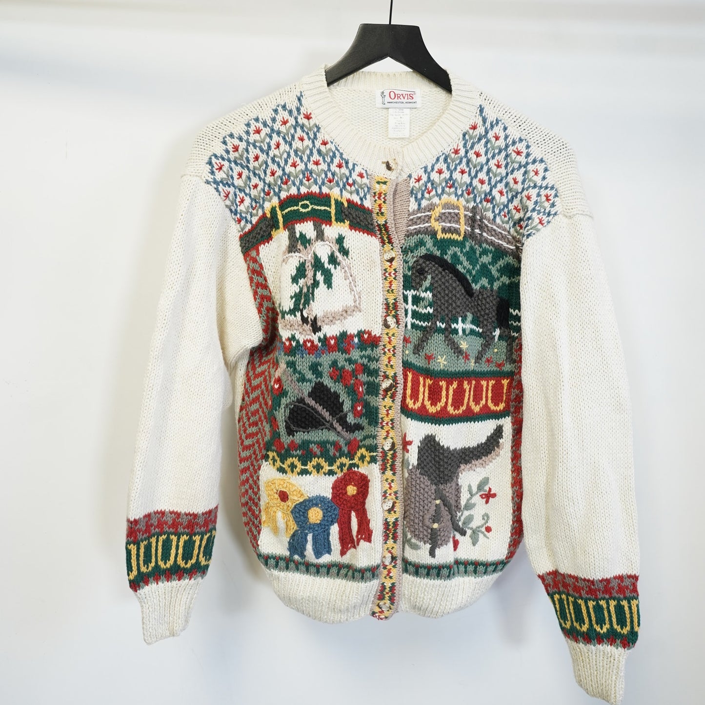 (Women's S/M) Vintage Orvis Equestrian Cable Knit Horse Nature Sweater Cottage