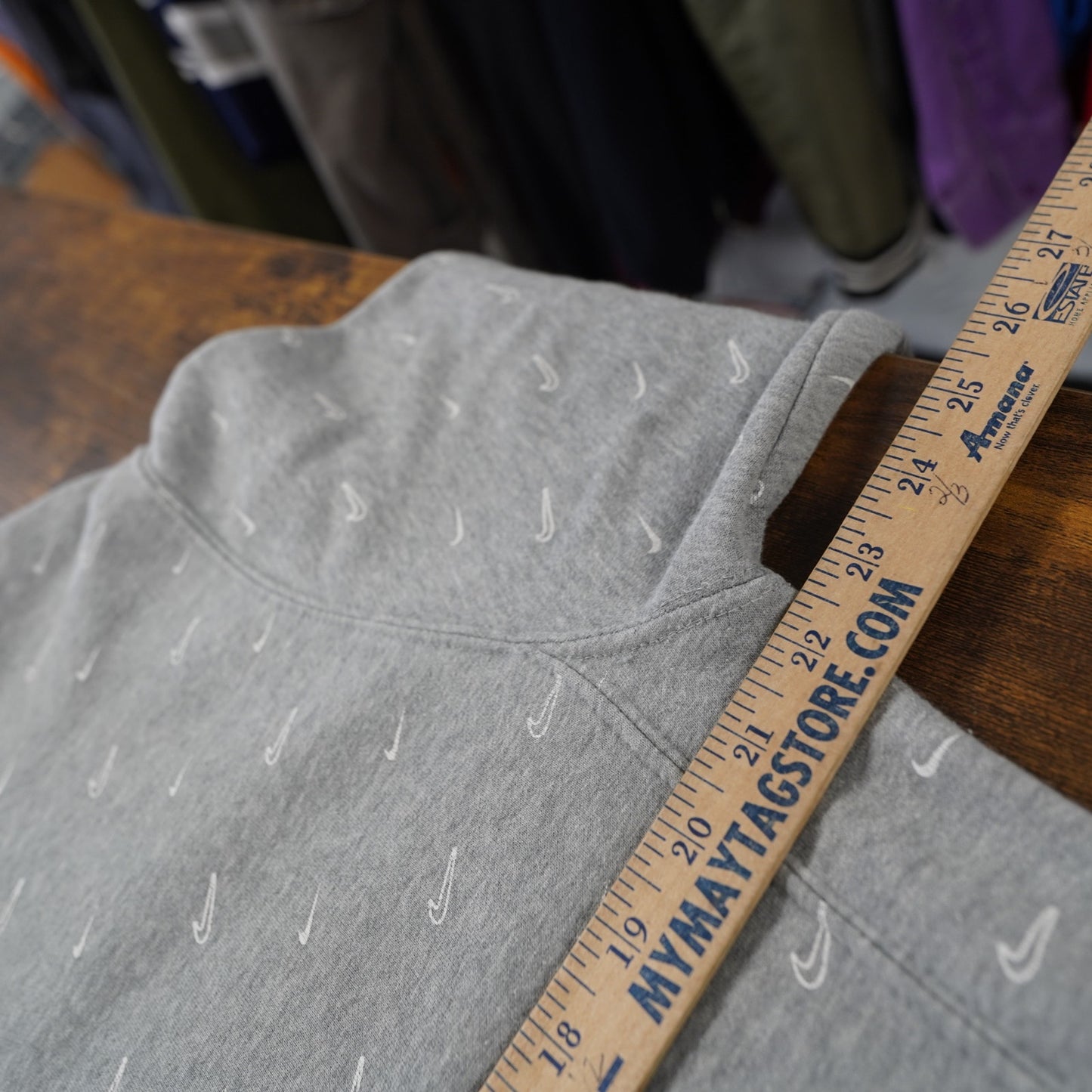 (M) Nike Swoosh All Over Print Check Hoodie Men's M Gray White Embroidered Air Retro