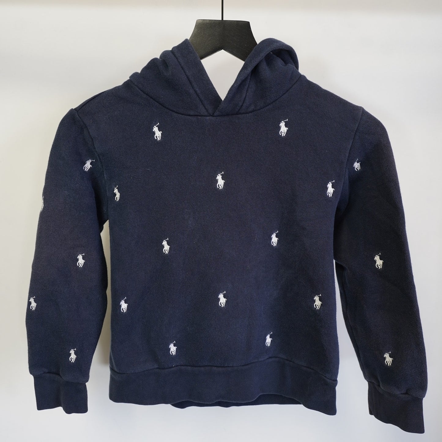 (Boys M) Vintage Polo Ralph Lauren Embroidered Horse Hoodie Boys M 10-12 Blue White