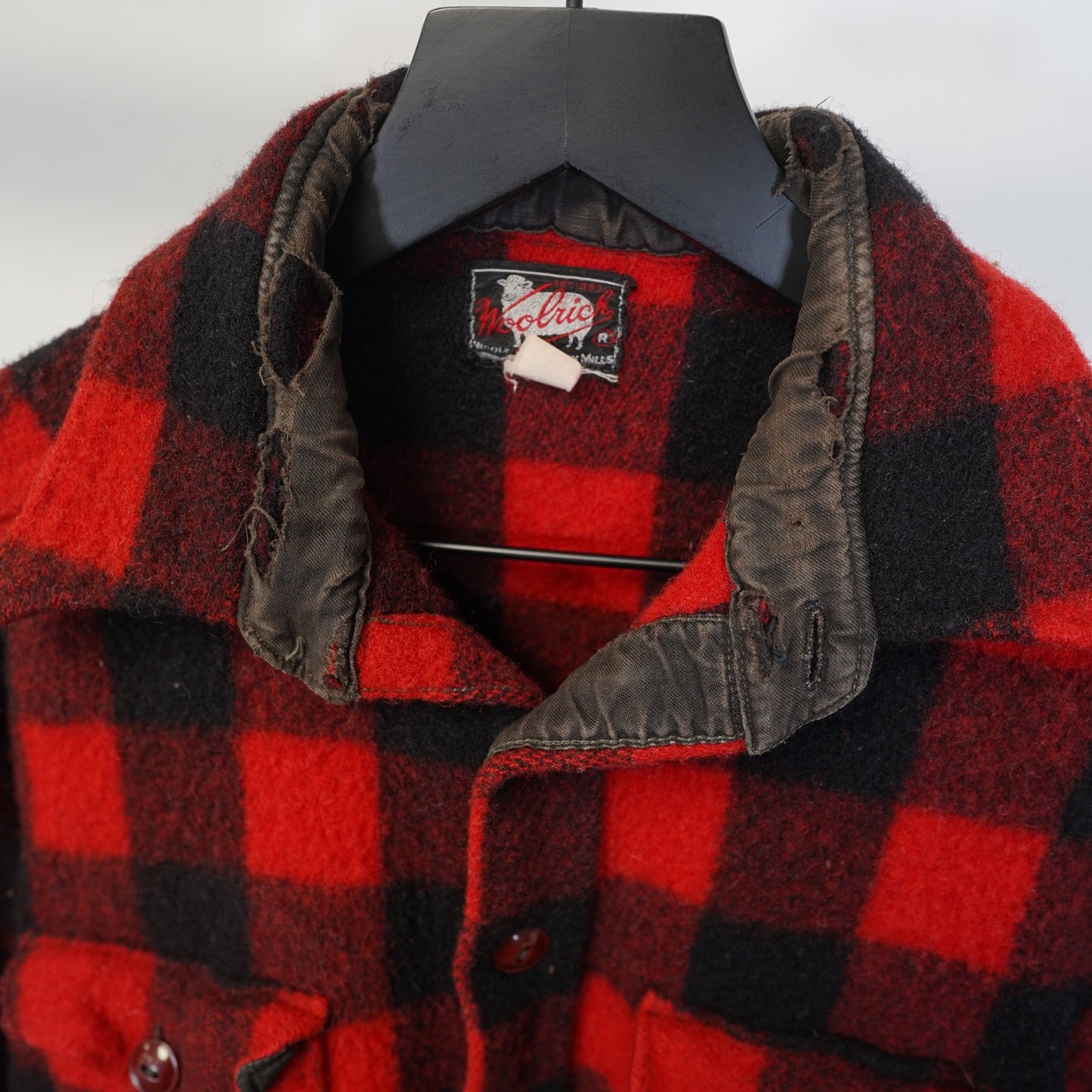 (M) True Vintage Woolrich Buffalo Plaid Wool Button Up Shirt Jacket Size M 50s Red