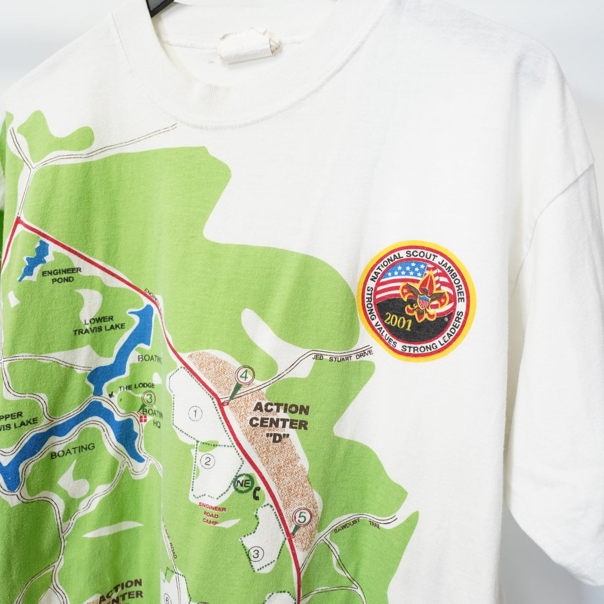 (L) Vintage Boy Scouts of America All Over Print T-Shirt Men's L Map White Green