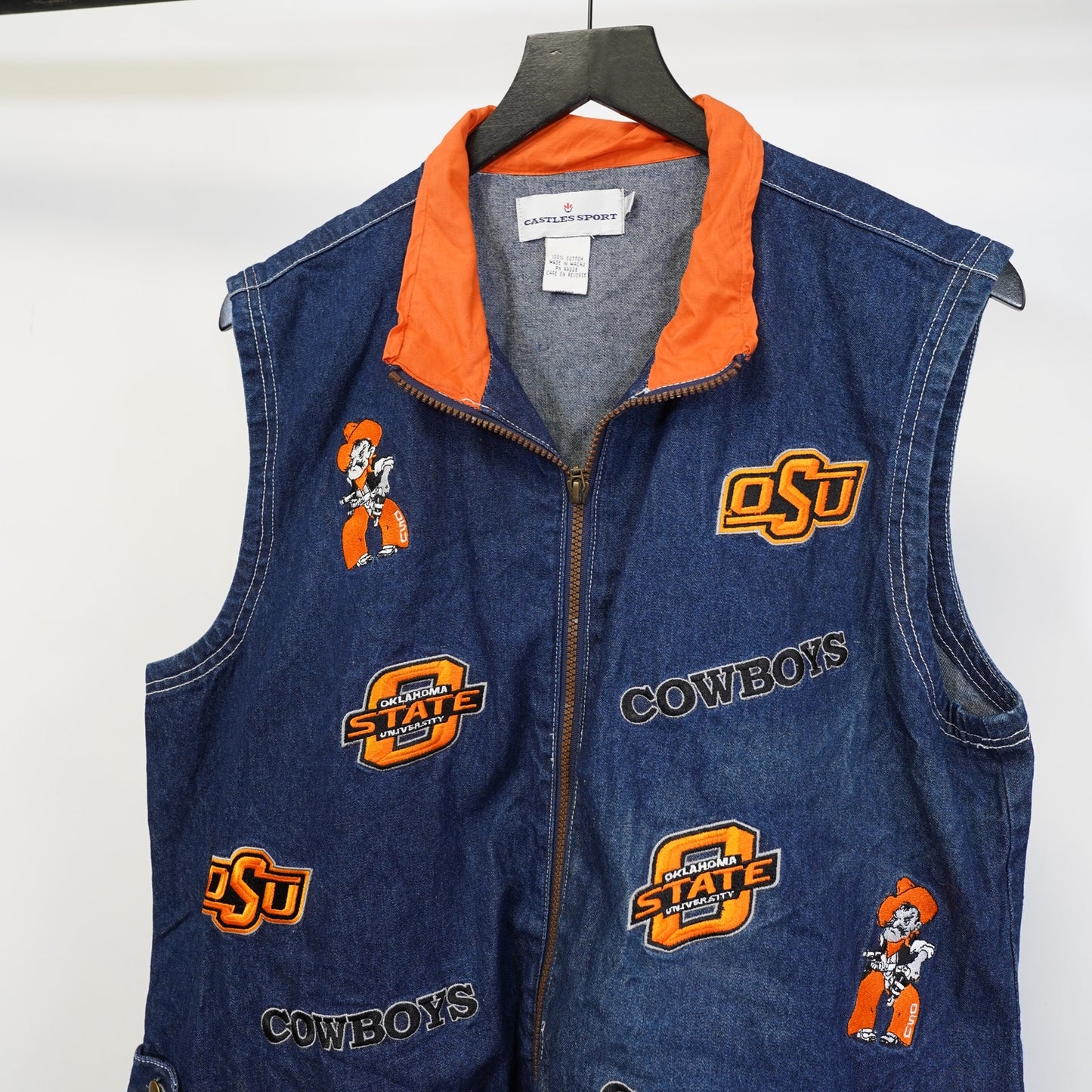 (Women's XL) Vintage Oklahoma State Cowboys Embroidered Denim Vest Women's XL Western