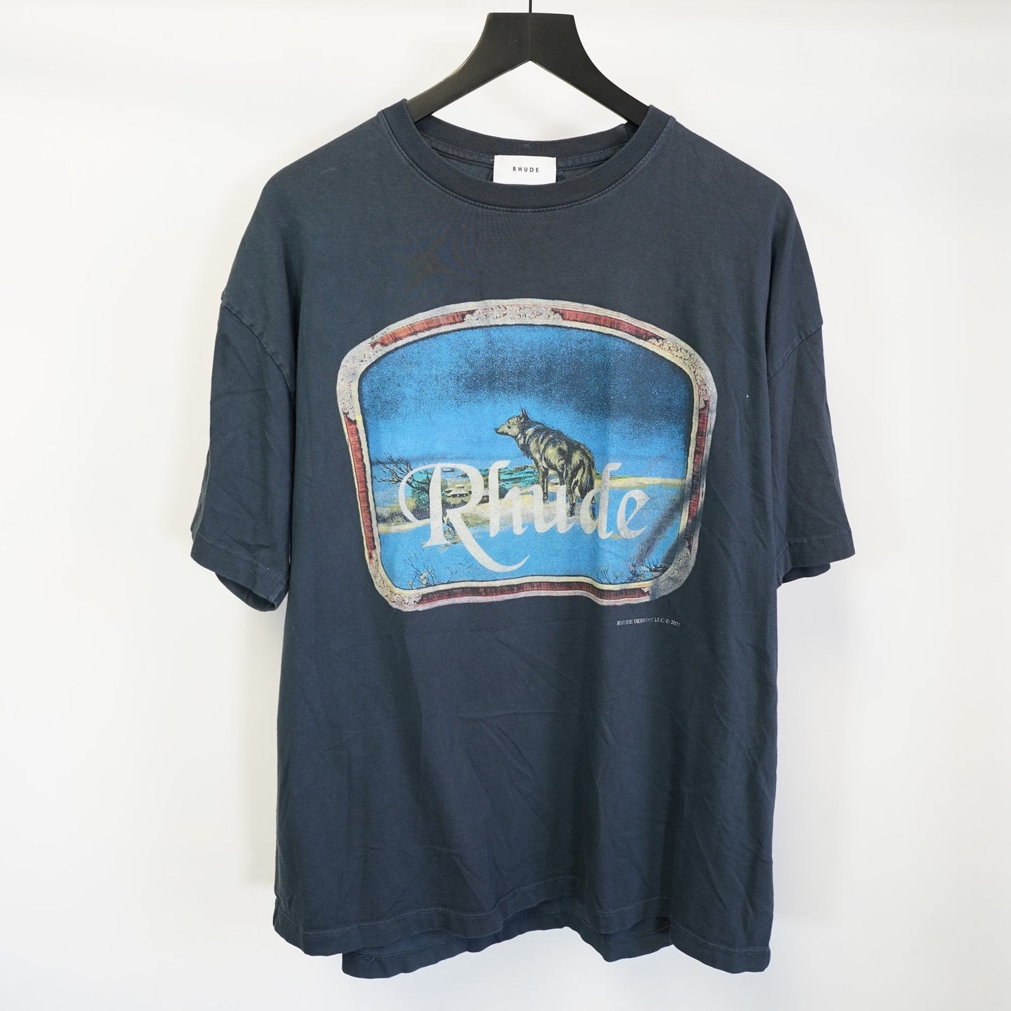 (L) Rhude Lone Wolf Graphic T-Shirt Men's L Navy Blue Grey Streetwear