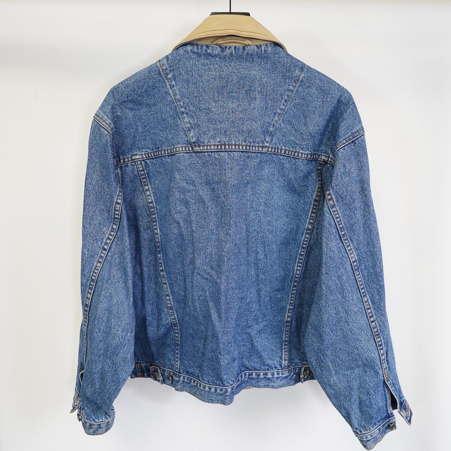 Men's M Vintage 90s Timberland Trucker Weathergear Classic Denim Jacket Leather Collar