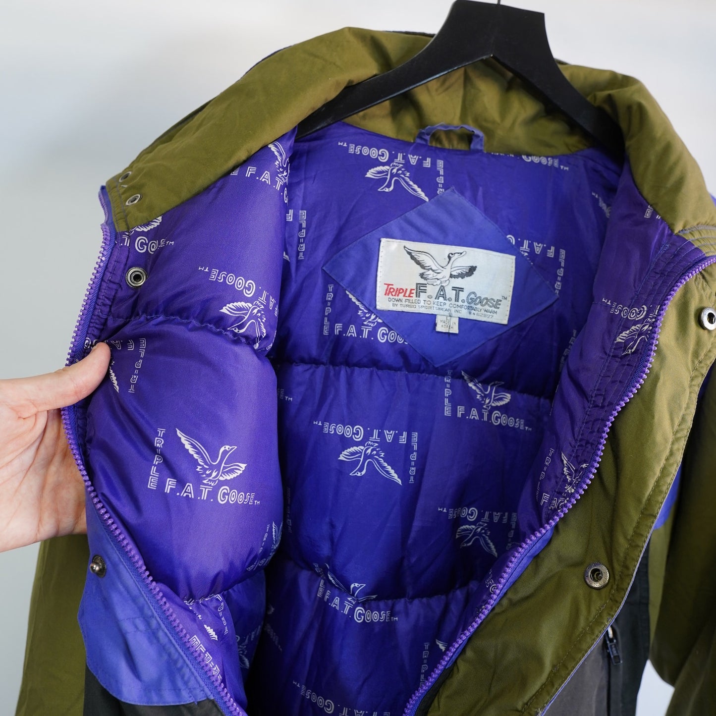 (L) Vintage Triple Fat Goose 90s Down Filled Puffer Ski Jacket Snow Blue