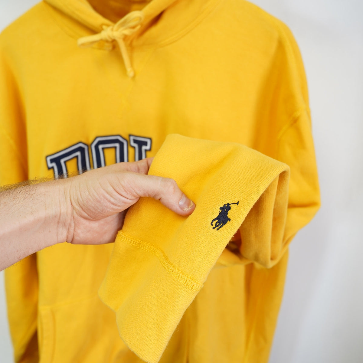 (3XLT) Vintage Polo Ralph Lauren Sewn Spellout Hoodie Men's 3XLT Yellow Blue Stitched