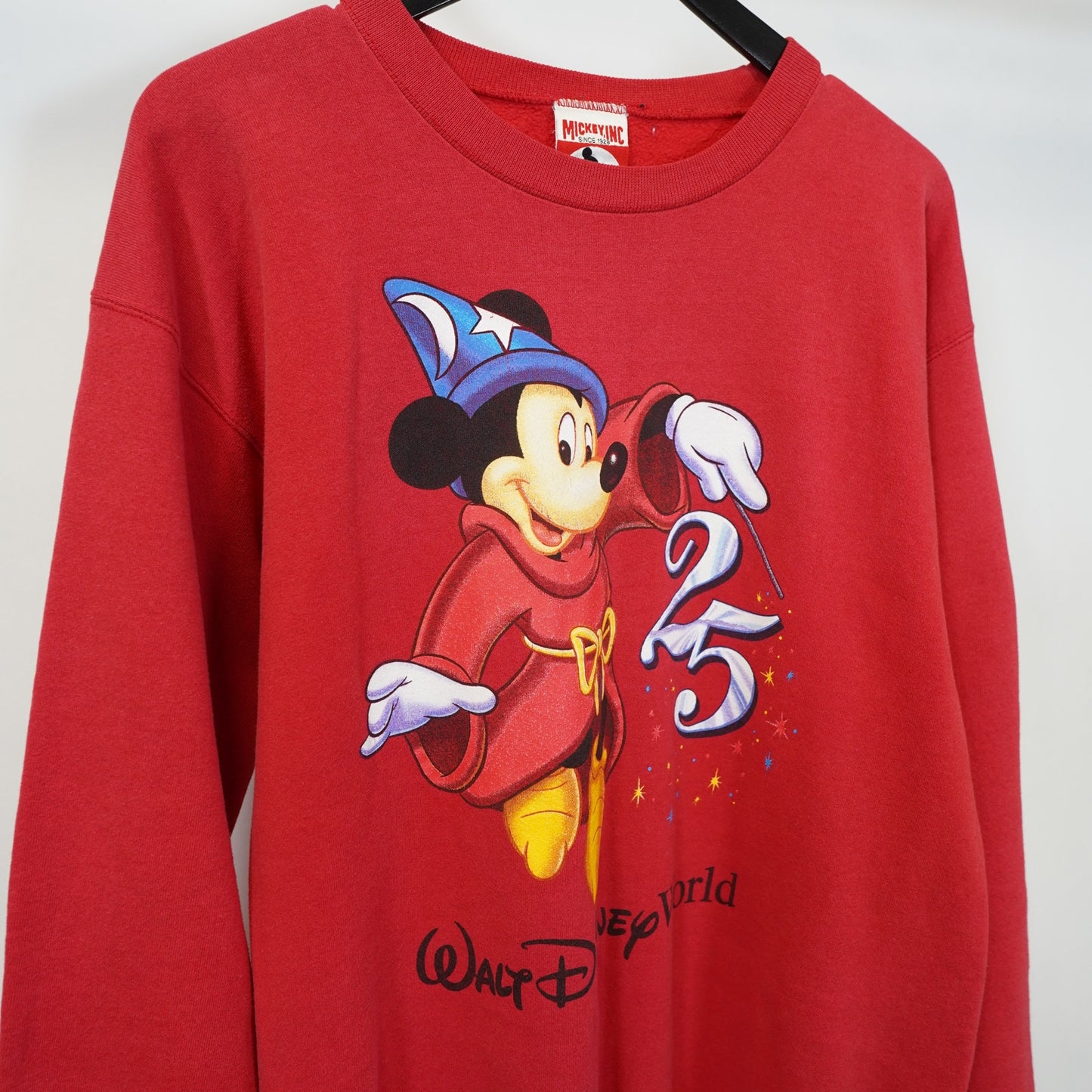 (M) Vintage Walt Disney World Sweatshirt Men's M Large Red 25th Anniversary Fantasia