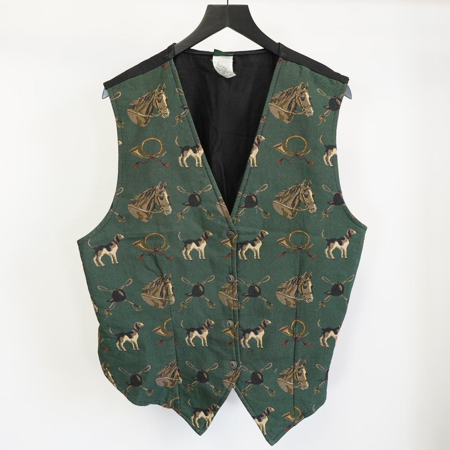 (Women's XL) Vintage Equestrian Horse & Hunting Dog 90s Vest Womens XL Hunt Club Green Preppy