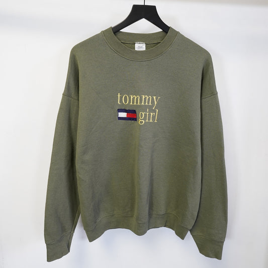 (XL) Vintage Tommy Hilfiger Girls 90s Embroidered Sweatshirt Women's XL Olive Green