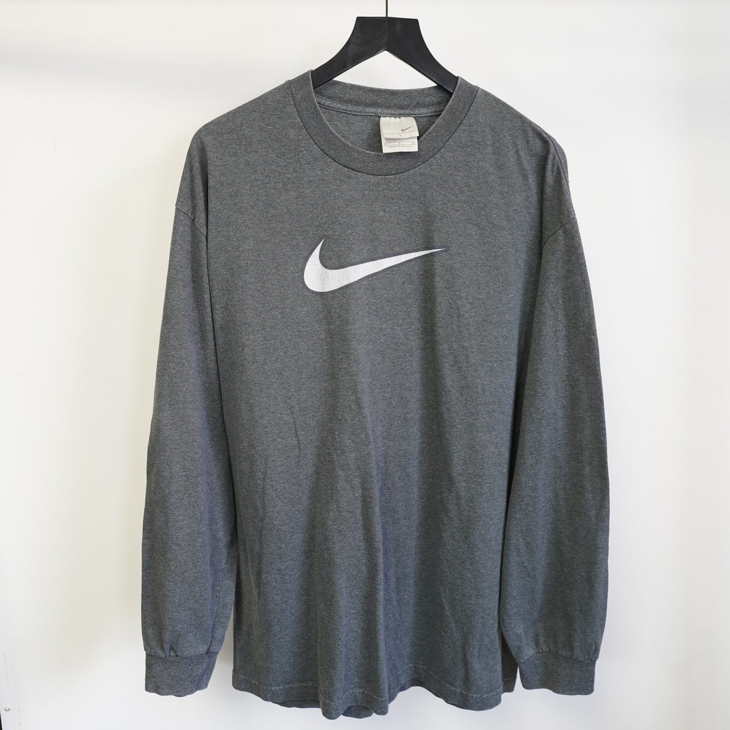 (L) Vintage Nike Big Swoosh Center Check Y2K Longsleeve T-Shirt Men's L 2000s Gray