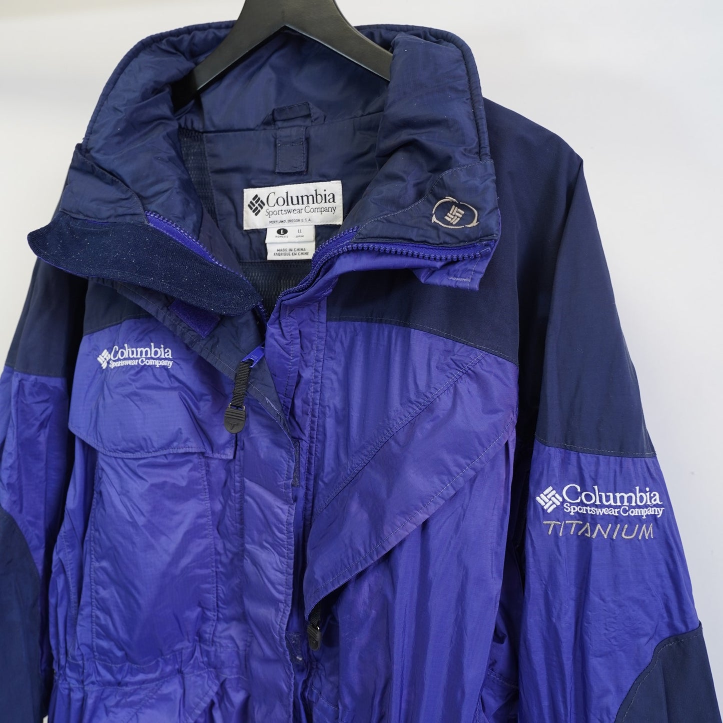 (Women's L) Vintage Columbia Titanium Omni-Tech Windbreaker Rain Coat Ladies L Blue 90s