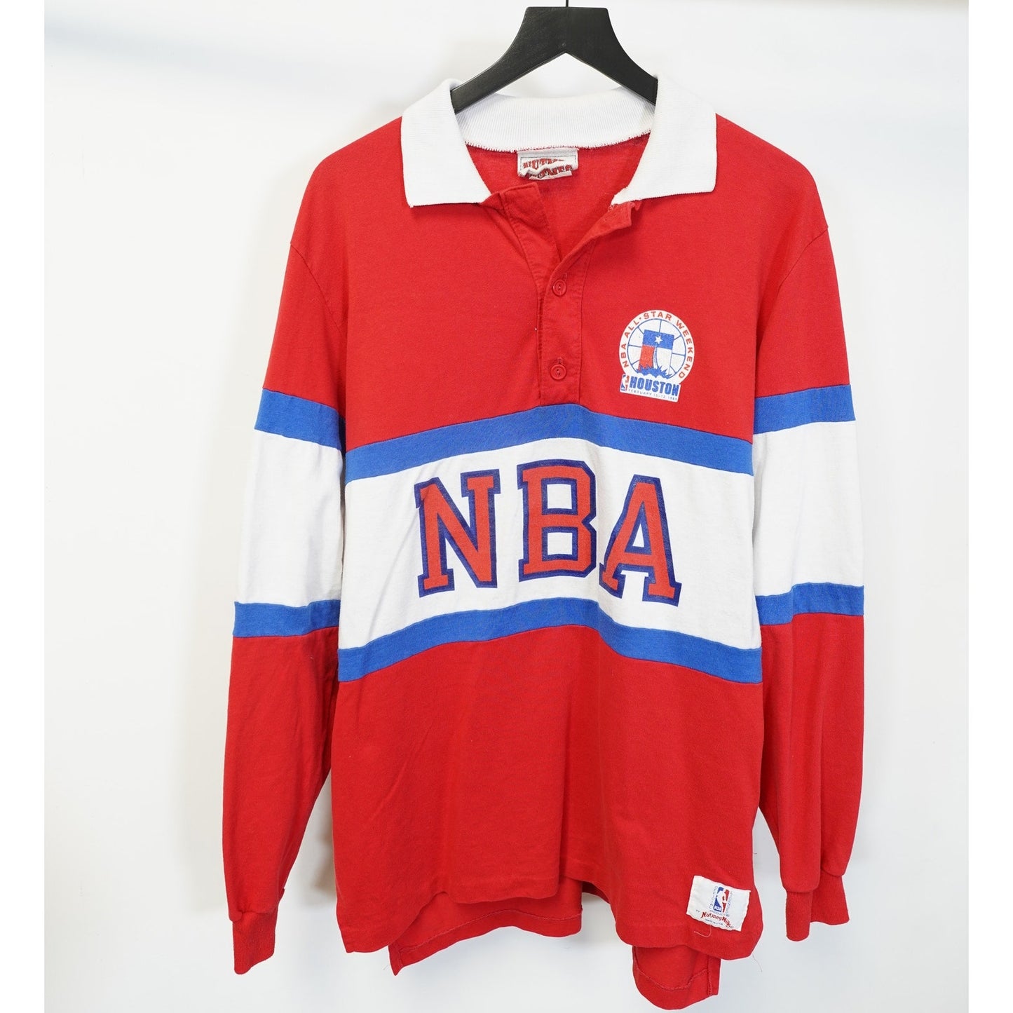 (XL) Vintage 1989 NBA All Star Rugby Longsleve Polo Shirt Men's XL Nutmeg Red 80s